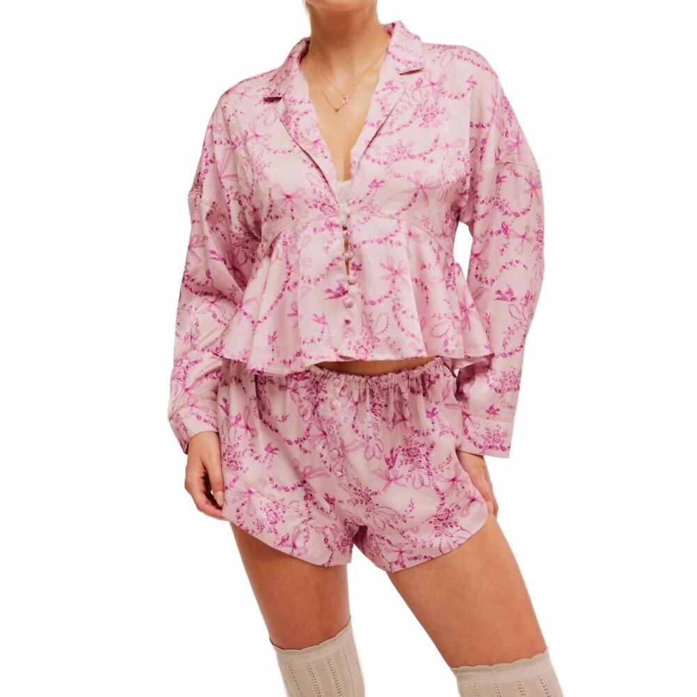 NEW FREE PEOPLE beauty sleep pajama set in blushing combo